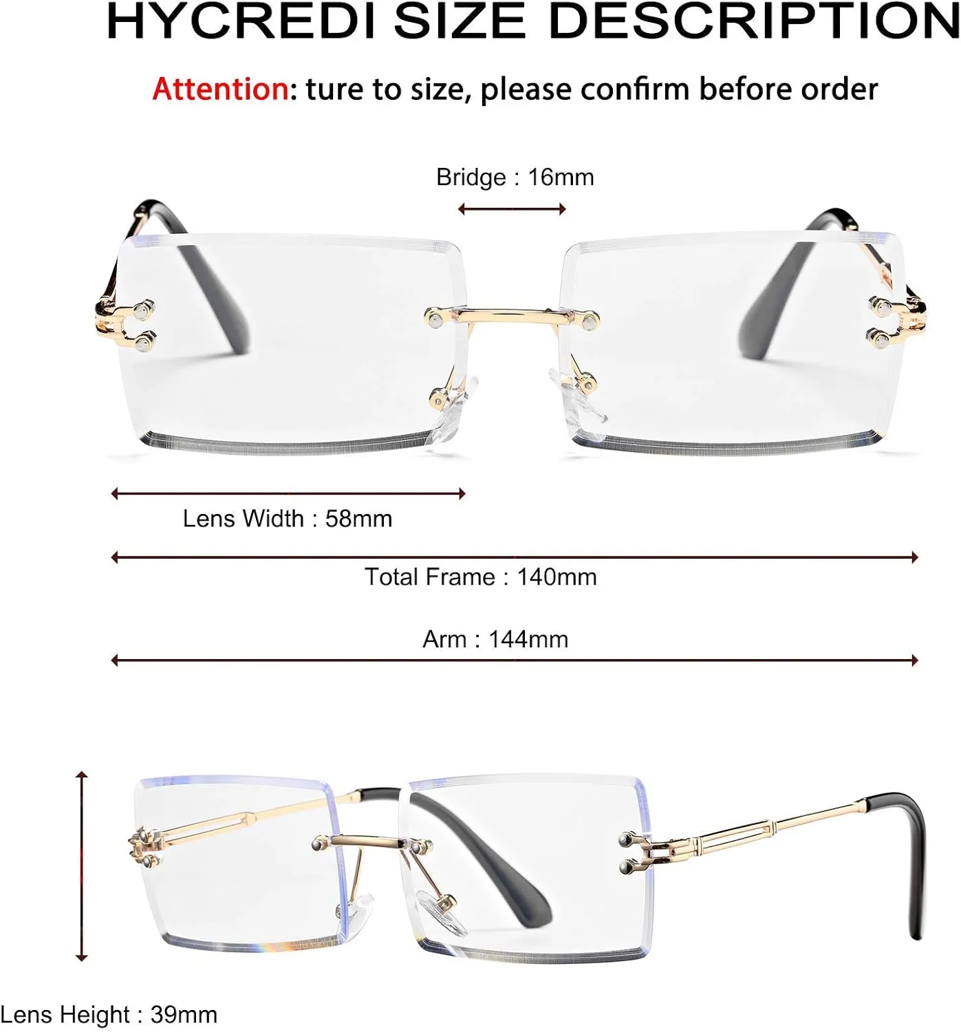 Rectangle Sunglasses for Men/Women Small Rimless Square Shade Eyewear