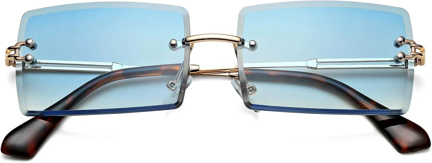 Rectangle Sunglasses for Men/Women Small Rimless Square Shade Eyewear
