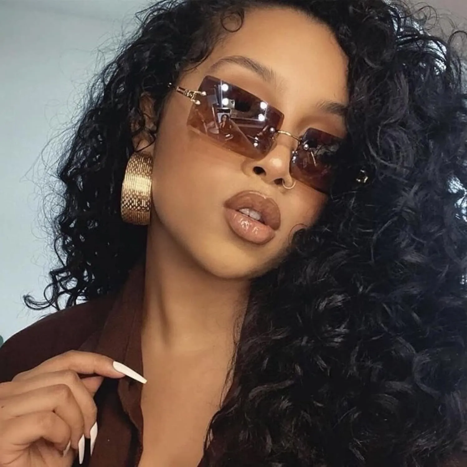 Rectangle Sunglasses for Men/Women Small Rimless Square Shade Eyewear