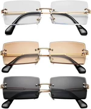 Rectangle Sunglasses for Men/Women Small Rimless Square Shade Eyewear
