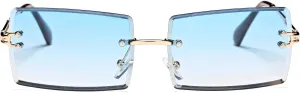 Rectangle Sunglasses for Men/Women Small Rimless Square Shade Eyewear