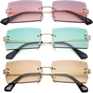 Rectangle Sunglasses for Men/Women Small Rimless Square Shade Eyewear