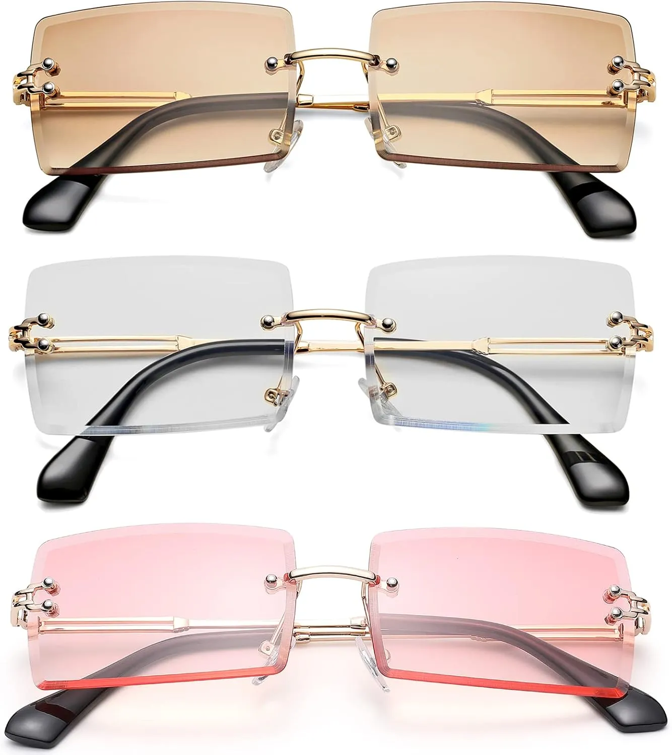 Rectangle Sunglasses for Men/Women Small Rimless Square Shade Eyewear