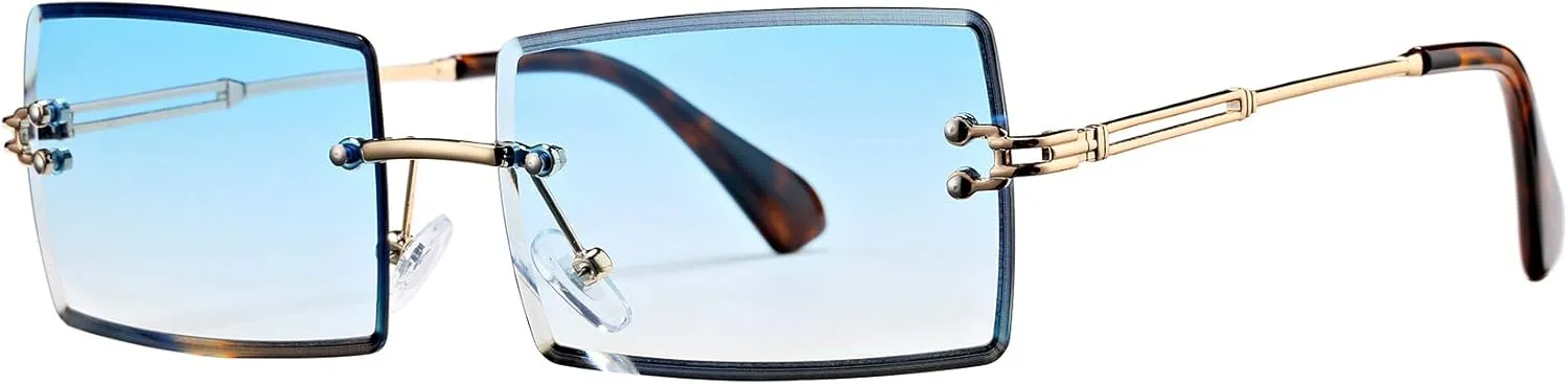 Rectangle Sunglasses for Men/Women Small Rimless Square Shade Eyewear