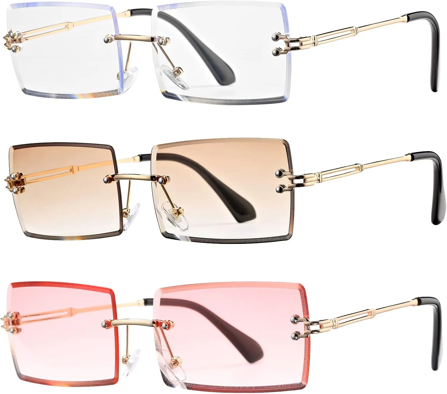 Rectangle Sunglasses for Men/Women Small Rimless Square Shade Eyewear