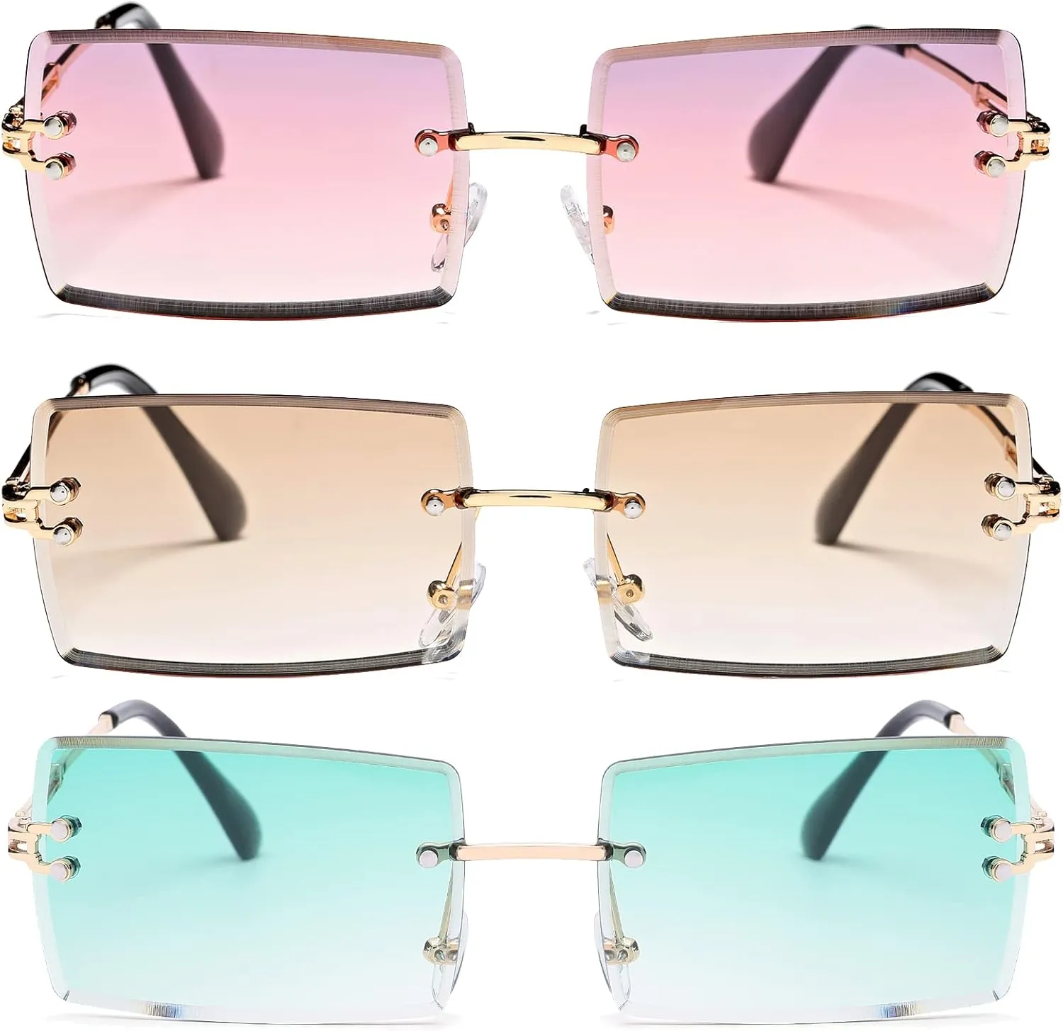 Rectangle Sunglasses for Men/Women Small Rimless Square Shade Eyewear