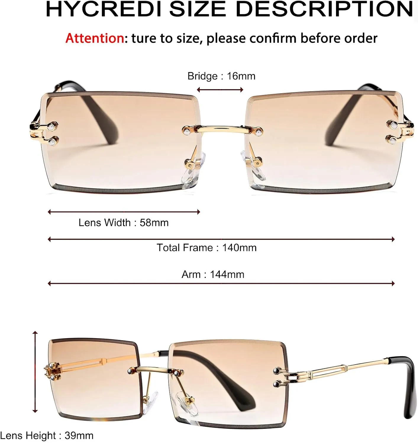 Rectangle Sunglasses for Men/Women Small Rimless Square Shade Eyewear