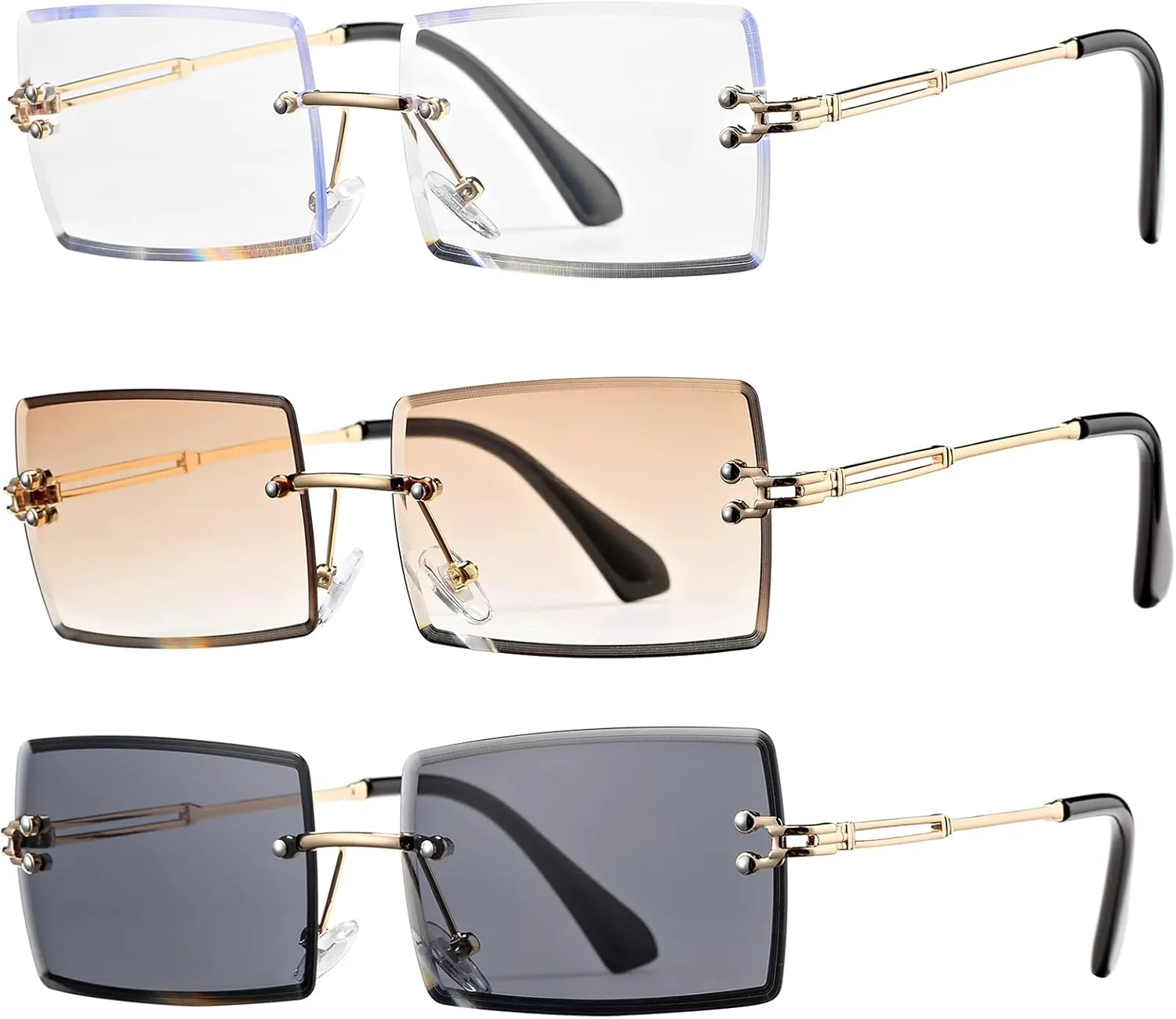 Rectangle Sunglasses for Men/Women Small Rimless Square Shade Eyewear