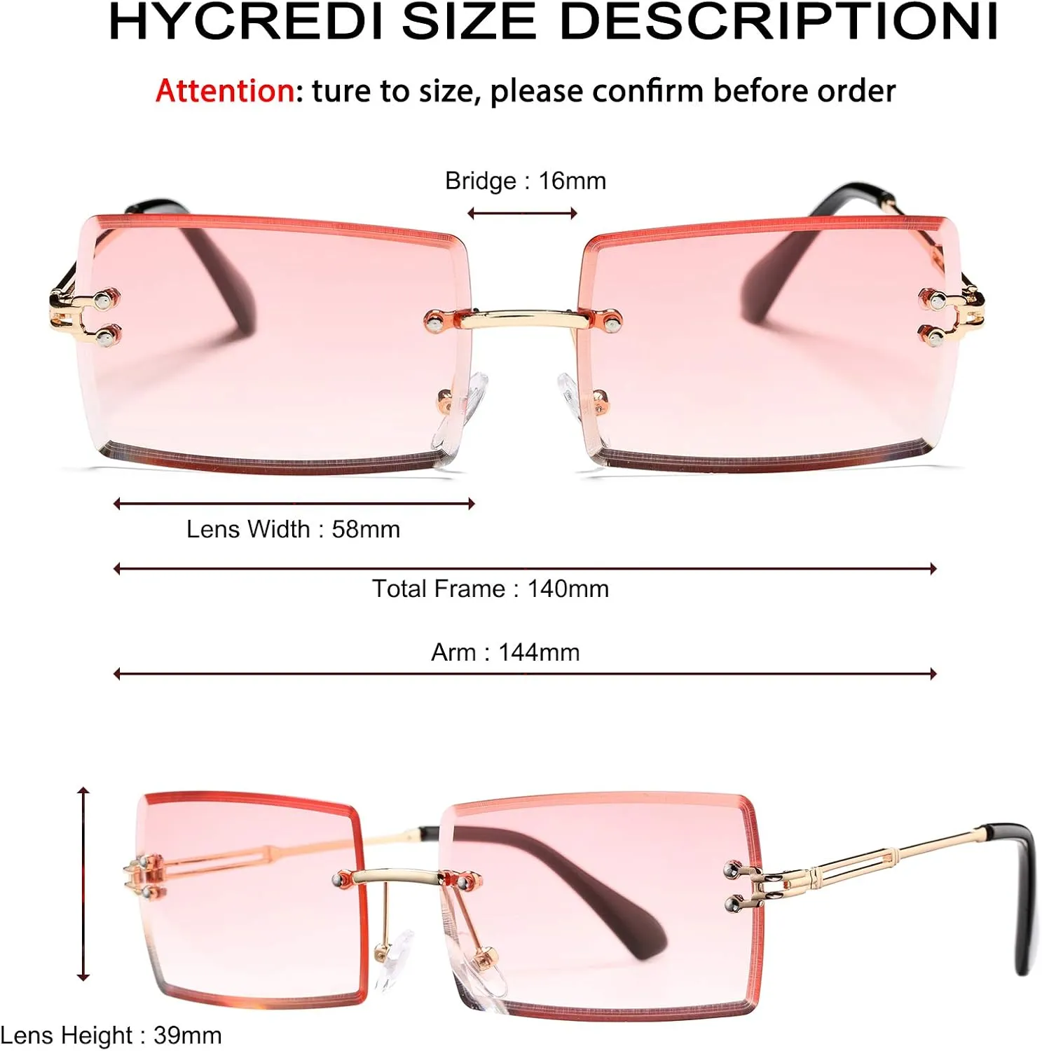 Rectangle Sunglasses for Men/Women Small Rimless Square Shade Eyewear