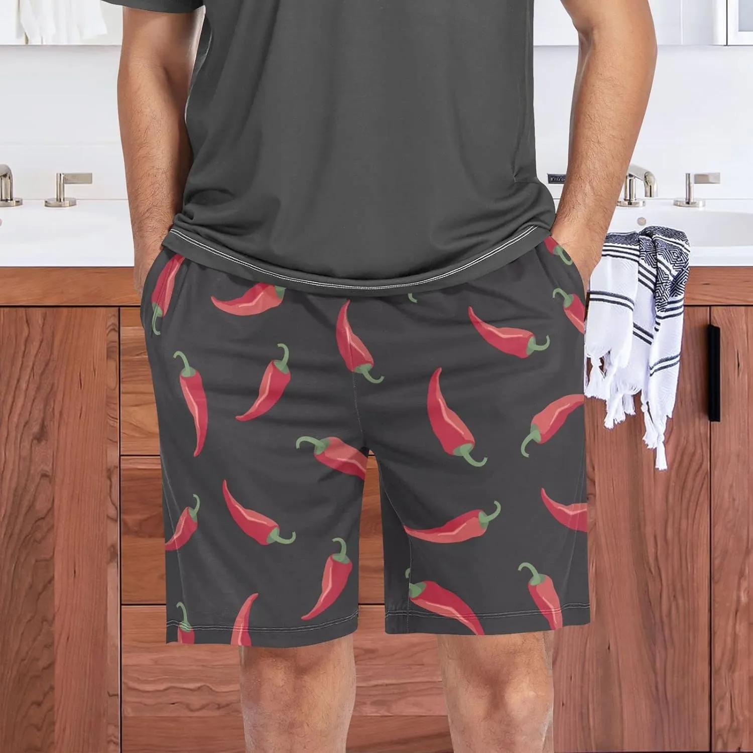 Red Chili Pepper Pattern Men's Pajama Pants Shorts Sleepwear Lounge Pajama Bottoms