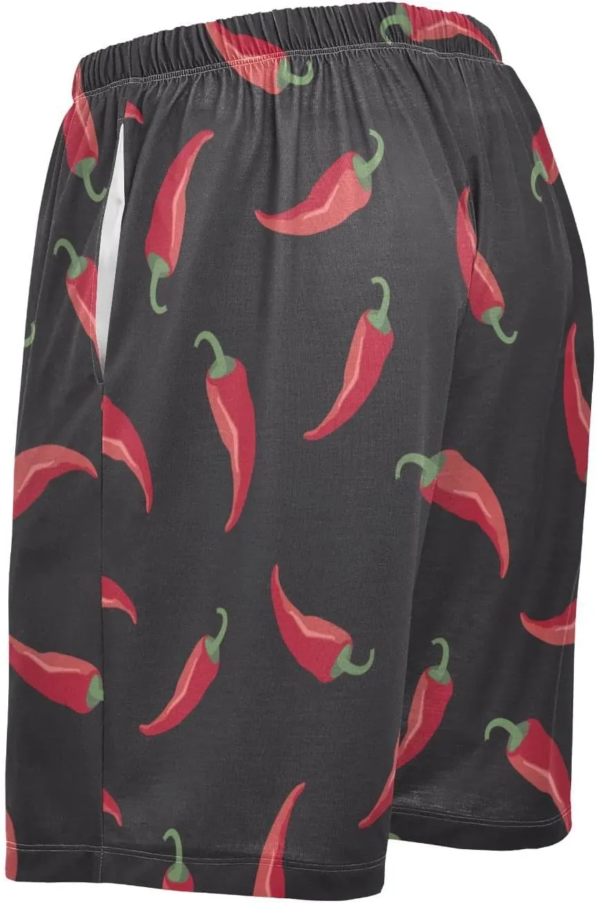 Red Chili Pepper Pattern Men's Pajama Pants Shorts Sleepwear Lounge Pajama Bottoms