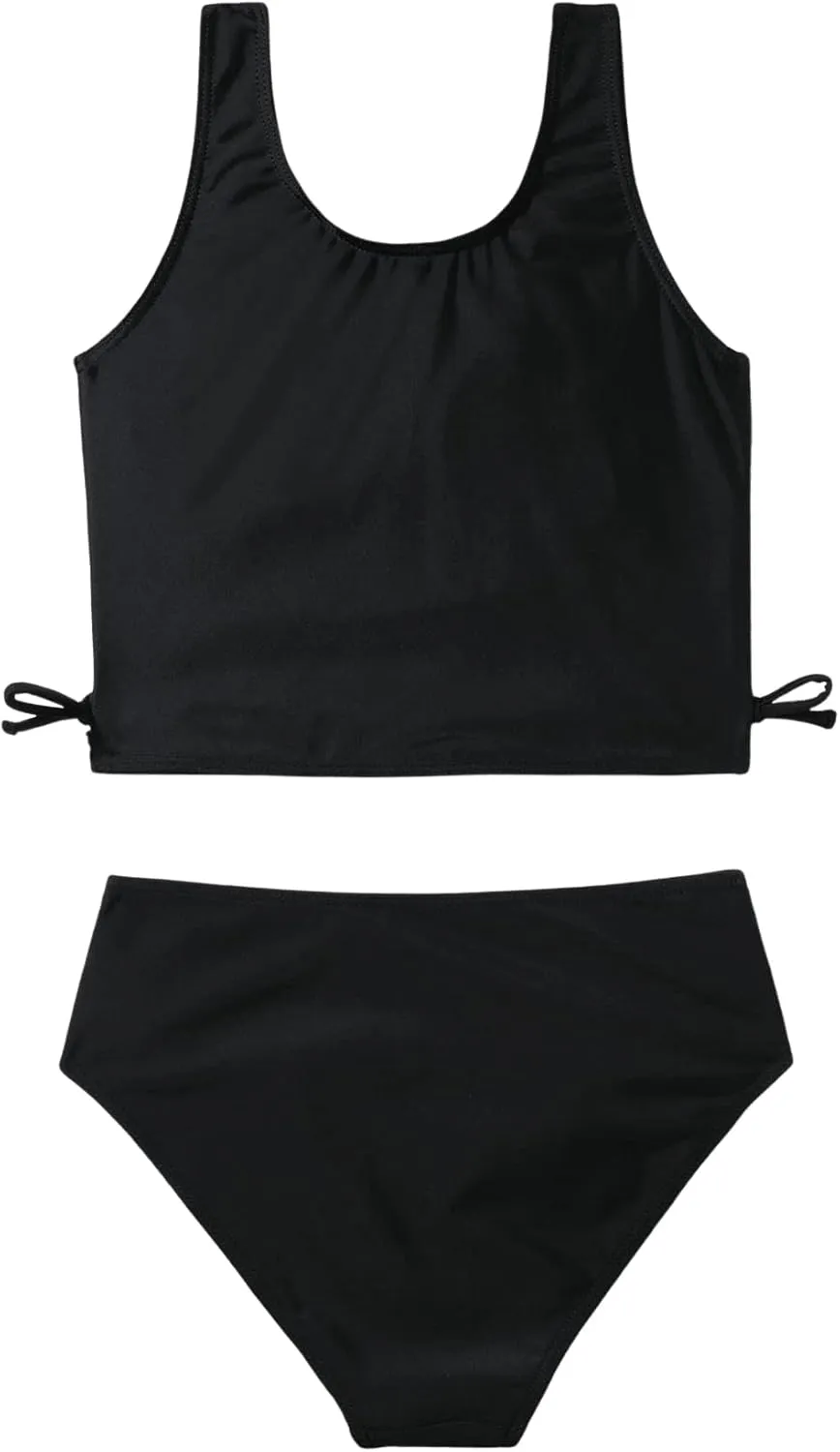SHENHE Girl's 2 Piece High Waisted Swimsuit Drawstring Sport Bikini Sets Tankini Bathing Suits