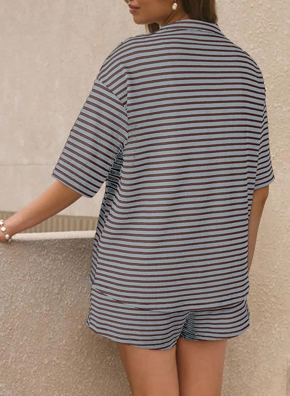 SHEWIN Womens Pajama Sets Short Sleeve 2 Piece Lounge Sets Summer Outfits for Women