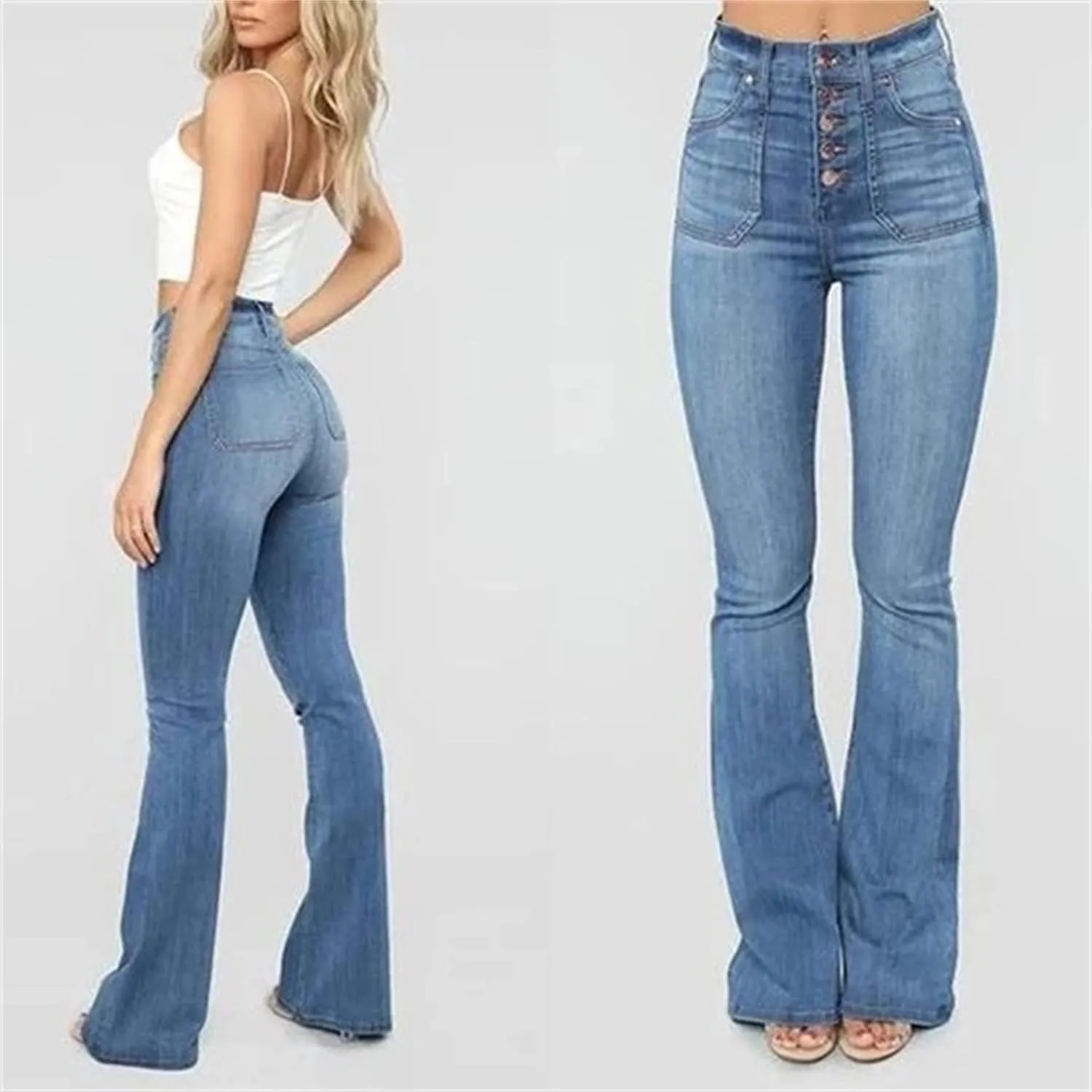 Skinny Bell Bottom Jeans for Women High Waisted Flare Jeans with Classic Pull On Stretch Wide Leg Denim Pants