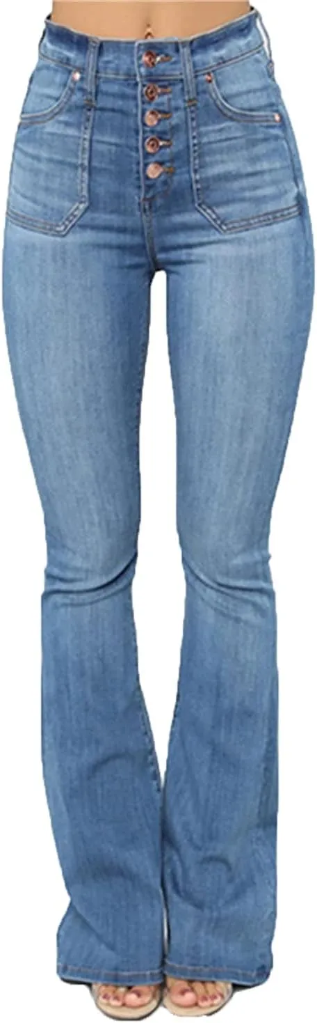Skinny Bell Bottom Jeans for Women High Waisted Flare Jeans with Classic Pull On Stretch Wide Leg Denim Pants