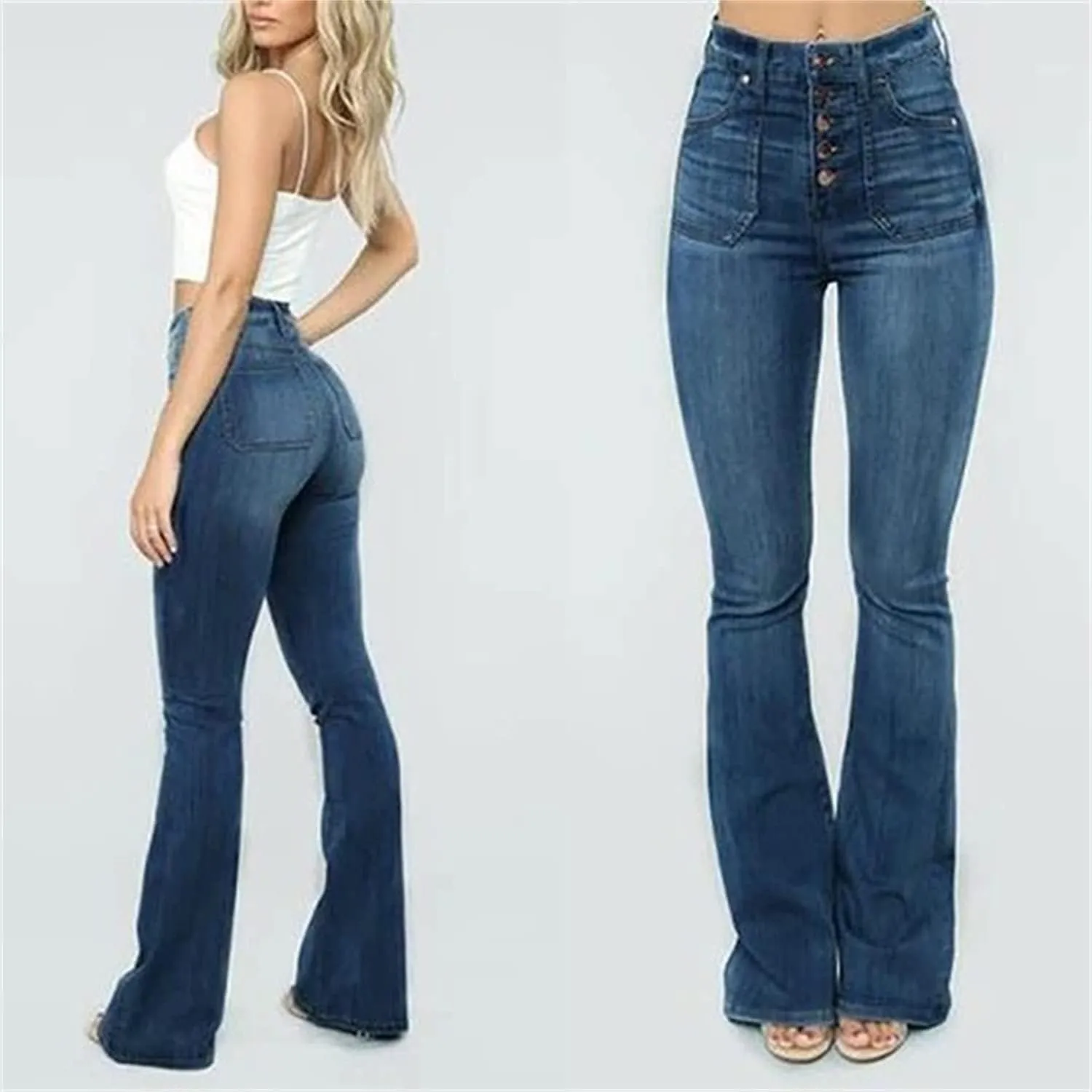 Skinny Bell Bottom Jeans for Women High Waisted Flare Jeans with Classic Pull On Stretch Wide Leg Denim Pants