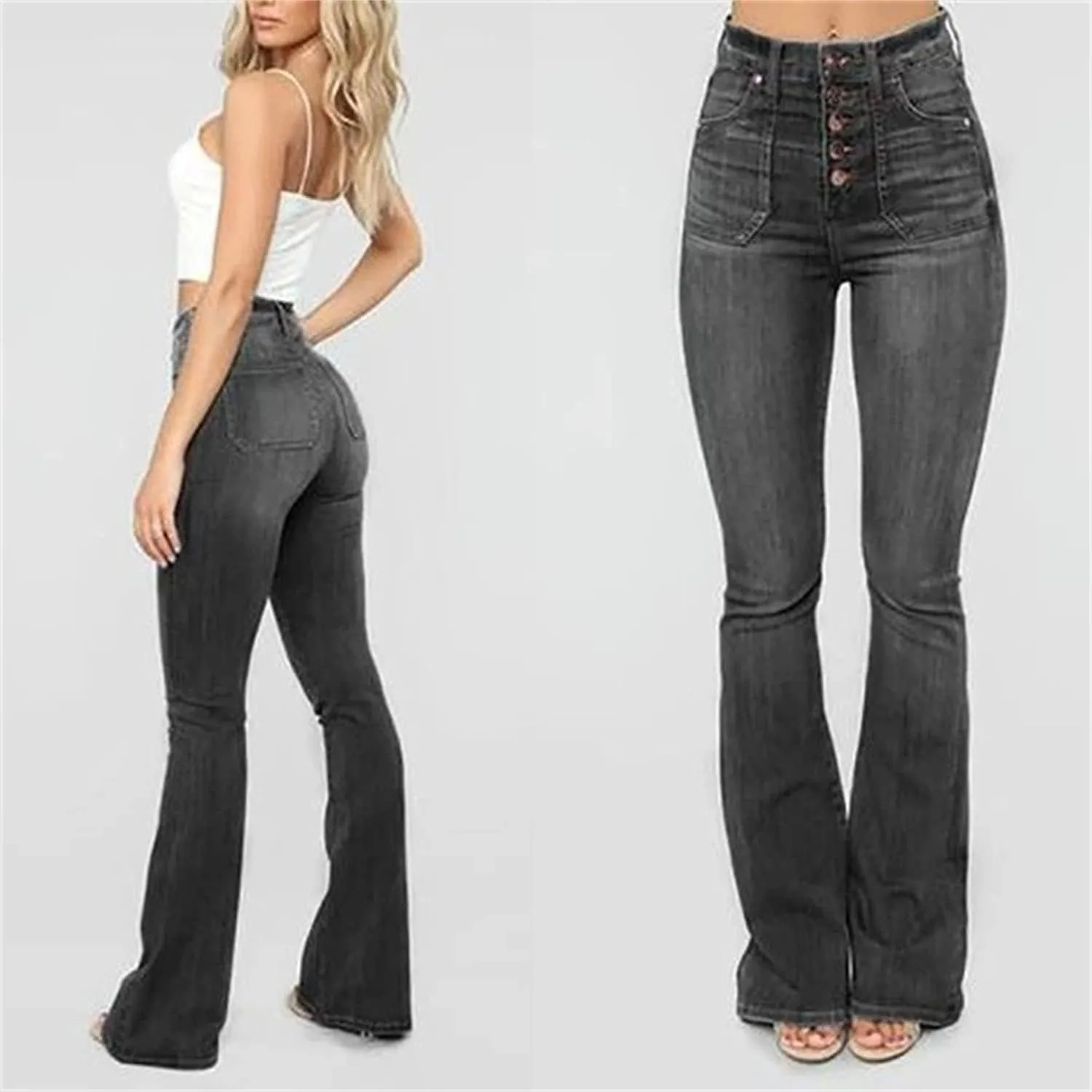 Skinny Bell Bottom Jeans for Women High Waisted Flare Jeans with Classic Pull On Stretch Wide Leg Denim Pants