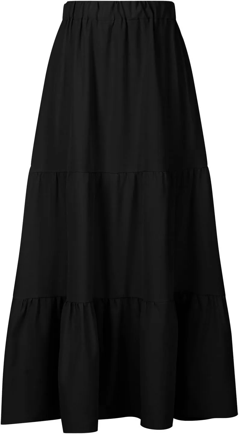Skirts for Women Trendy Boho Summer Long Skirts A Line Flowy Skirts High Waisted Maxi Skirts for Beach Vacation