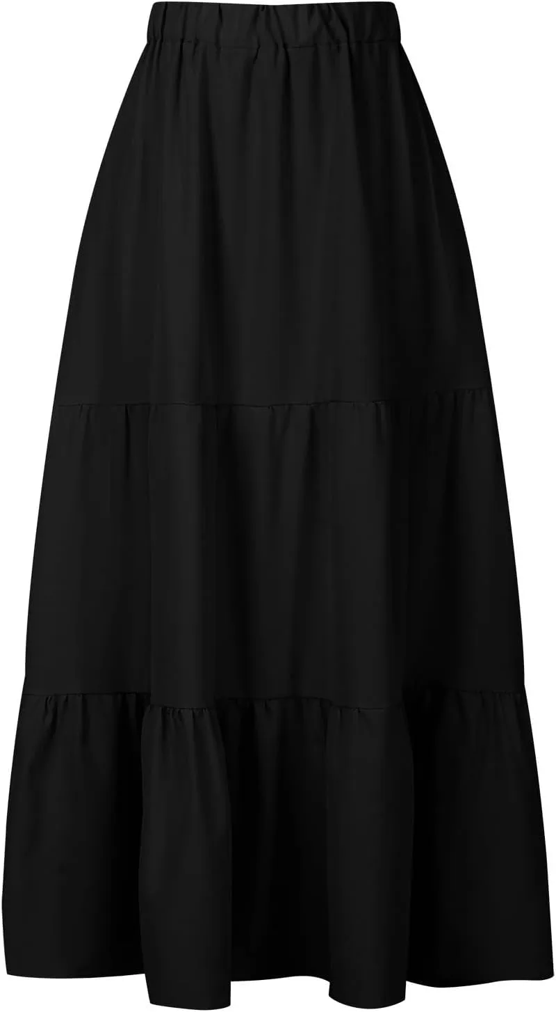 Skirts for Women Trendy Boho Summer Long Skirts A Line Flowy Skirts High Waisted Maxi Skirts for Beach Vacation