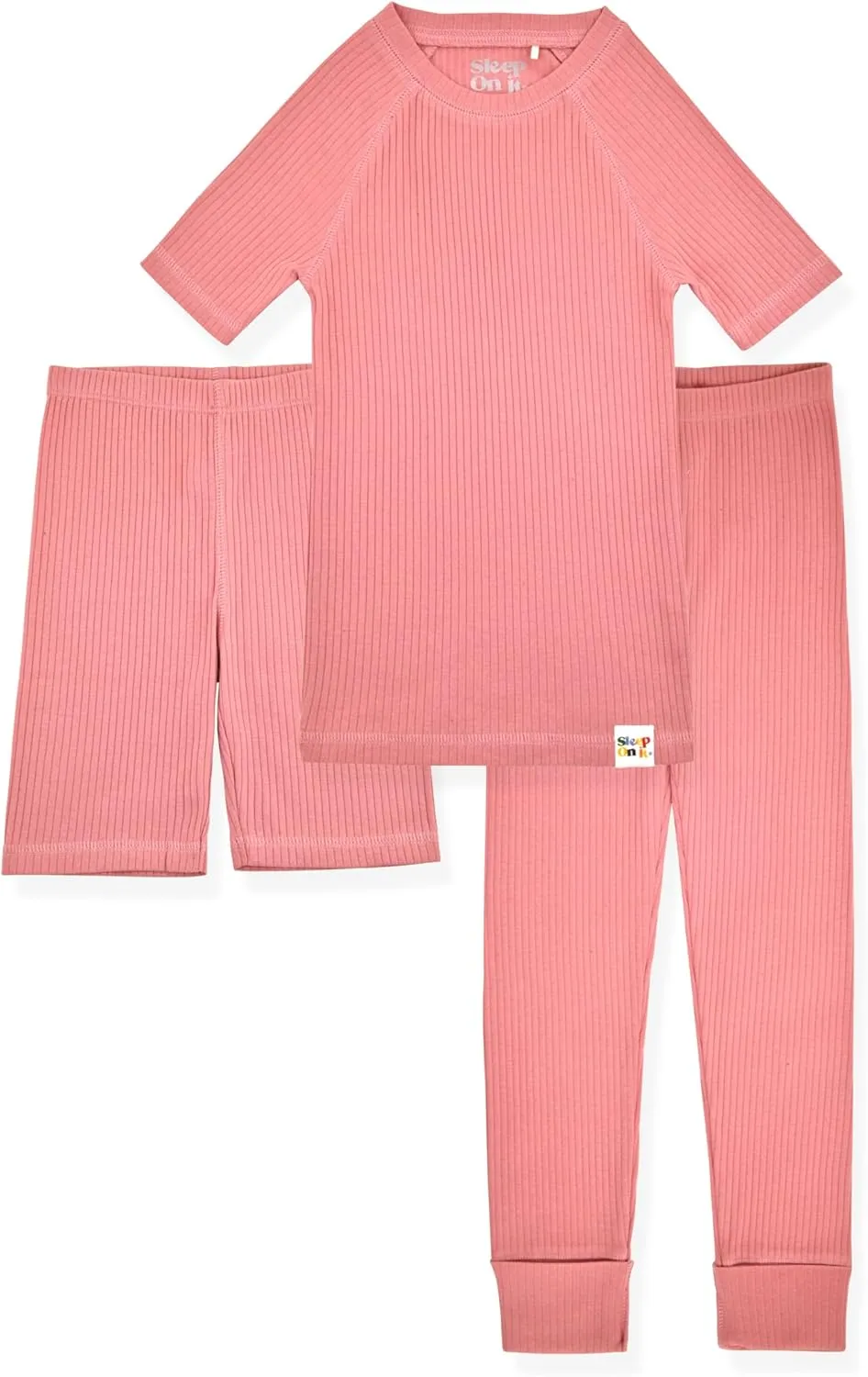 Sleep On It Rib Knit Girls Pajama Sets Pajamas for Boys and Girls - 100% Organic Multipack Rib Knit Cotton Sleepwear