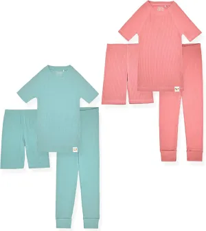 Sleep On It Rib Knit Girls Pajama Sets Pajamas for Boys and Girls - 100% Organic Multipack Rib Knit Cotton Sleepwear