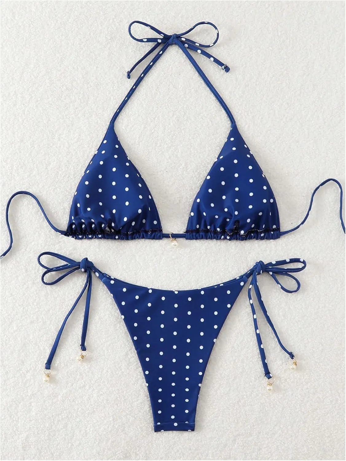 SOLY HUX Women's Polka Dots Print Bathing Suit Halter Triangle Tie Side Bikini Sets Two Piece Swimsuit