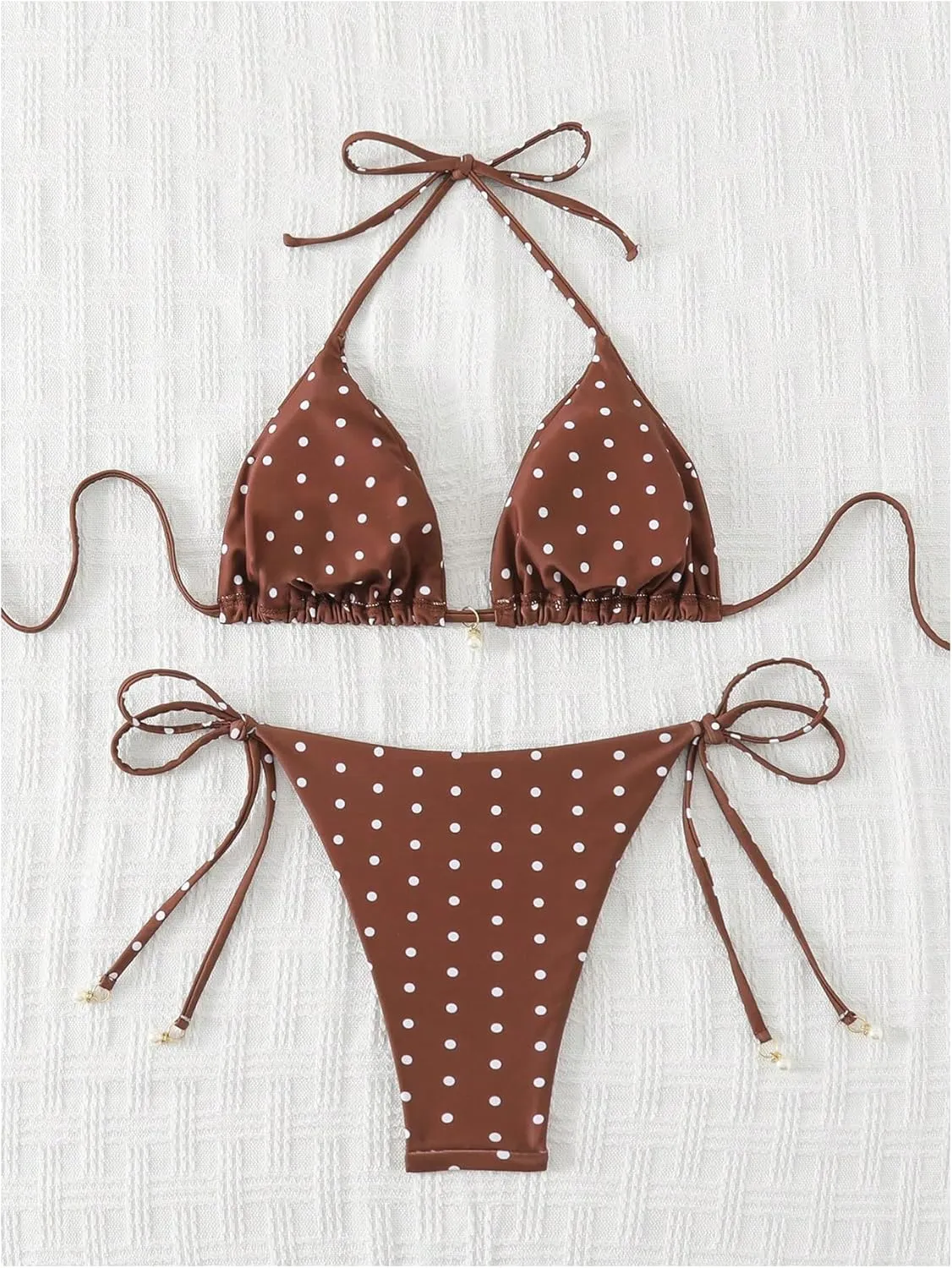 SOLY HUX Women's Polka Dots Print Bathing Suit Halter Triangle Tie Side Bikini Sets Two Piece Swimsuit