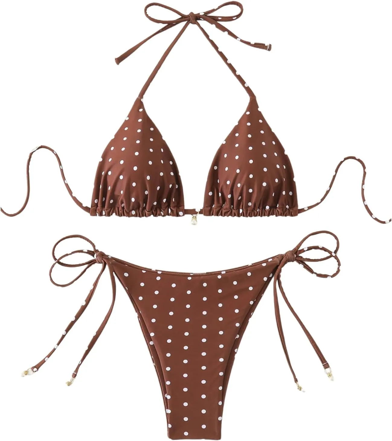 SOLY HUX Women's Polka Dots Print Bathing Suit Halter Triangle Tie Side Bikini Sets Two Piece Swimsuit