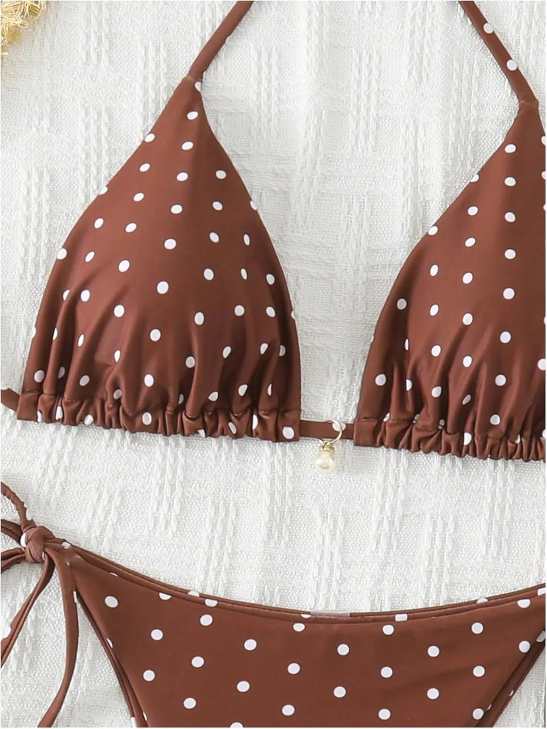 SOLY HUX Women's Polka Dots Print Bathing Suit Halter Triangle Tie Side Bikini Sets Two Piece Swimsuit