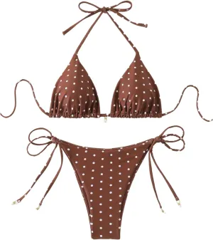 SOLY HUX Women's Polka Dots Print Bathing Suit Halter Triangle Tie Side Bikini Sets Two Piece Swimsuit