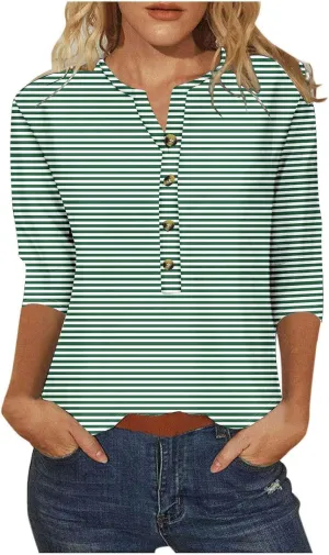 Spring Tops for Women 2025 Trendy Casual 3/4 Sleeve V Neck Button Blouses Business Wear Dressy Ladies Shirts Clothing
