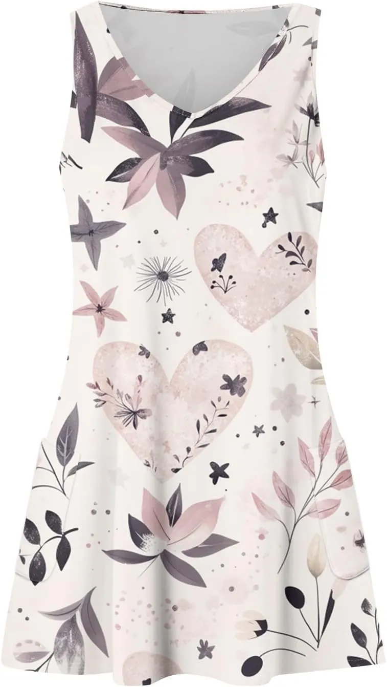 Summer Dresses for Women 2024 Casual Print Bohemian Dresses V Neck Tank Dresses with Pockets Beach Hawaiian Dresses