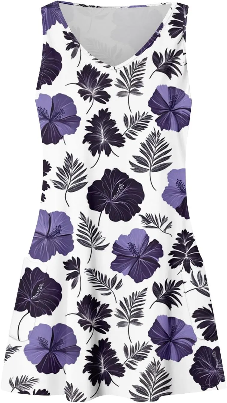 Summer Dresses for Women 2024 Casual Print Bohemian Dresses V Neck Tank Dresses with Pockets Beach Hawaiian Dresses