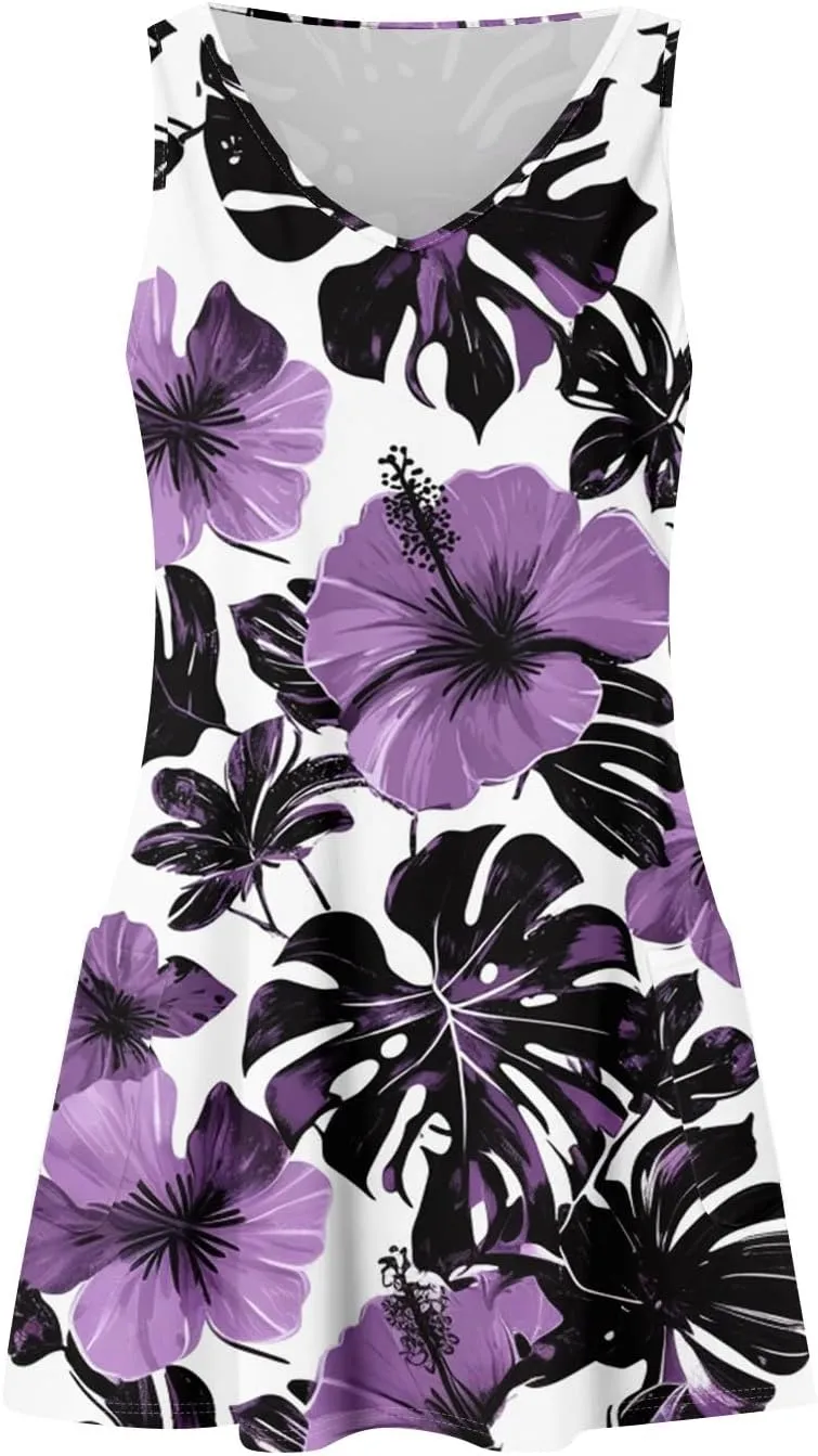 Summer Dresses for Women 2024 Casual Print Bohemian Dresses V Neck Tank Dresses with Pockets Beach Hawaiian Dresses