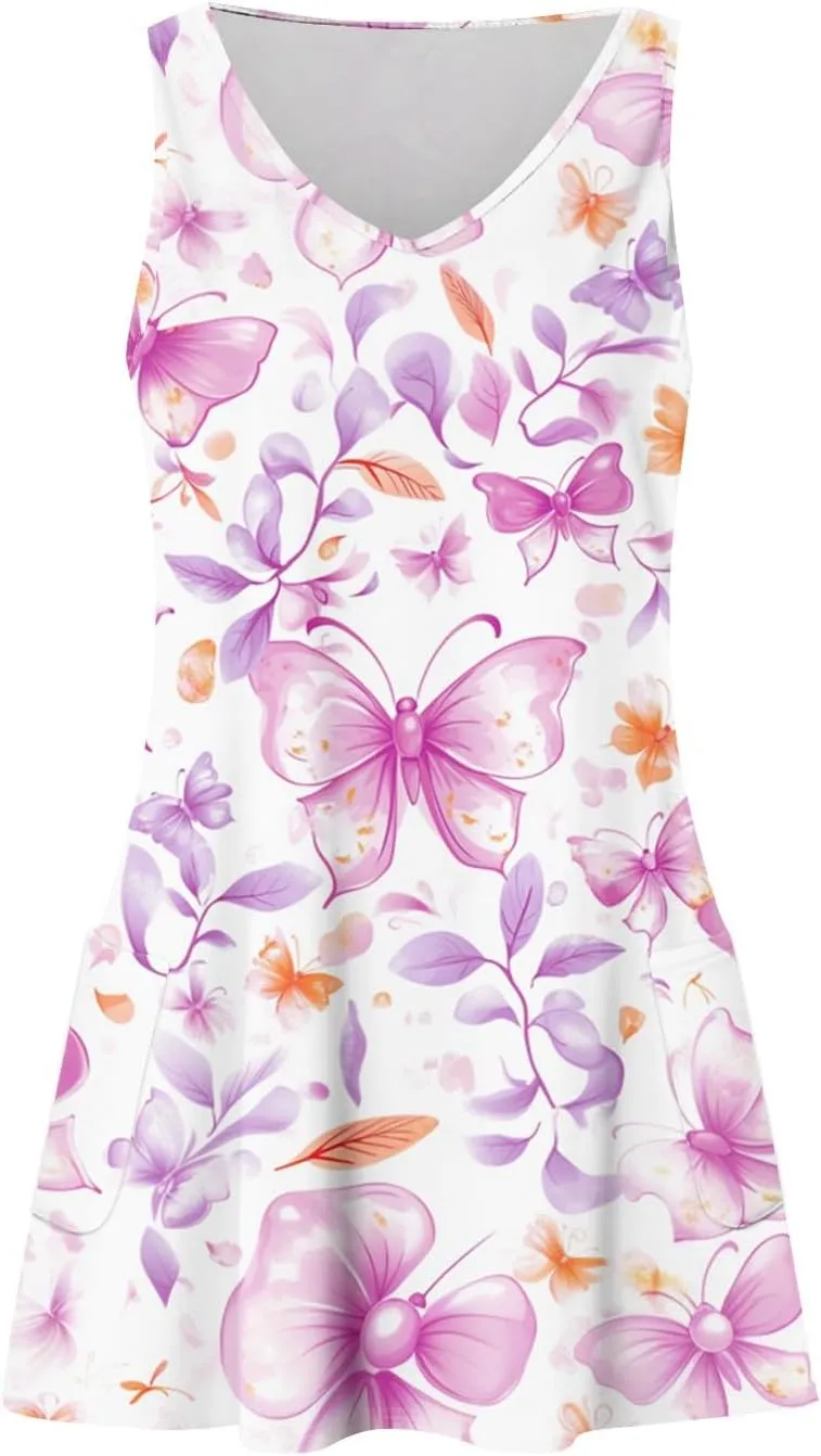 Summer Dresses for Women 2024 Casual Print Bohemian Dresses V Neck Tank Dresses with Pockets Beach Hawaiian Dresses