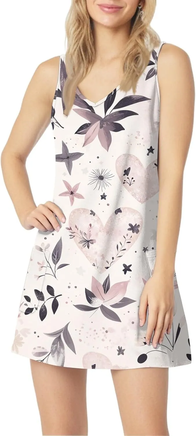 Summer Dresses for Women 2024 Casual Print Bohemian Dresses V Neck Tank Dresses with Pockets Beach Hawaiian Dresses