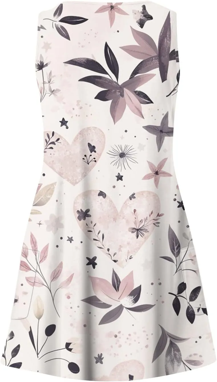 Summer Dresses for Women 2024 Casual Print Bohemian Dresses V Neck Tank Dresses with Pockets Beach Hawaiian Dresses