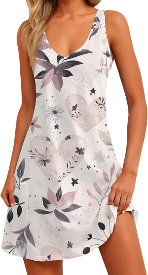 Summer Dresses for Women 2024 Casual Print Bohemian Dresses V Neck Tank Dresses with Pockets Beach Hawaiian Dresses