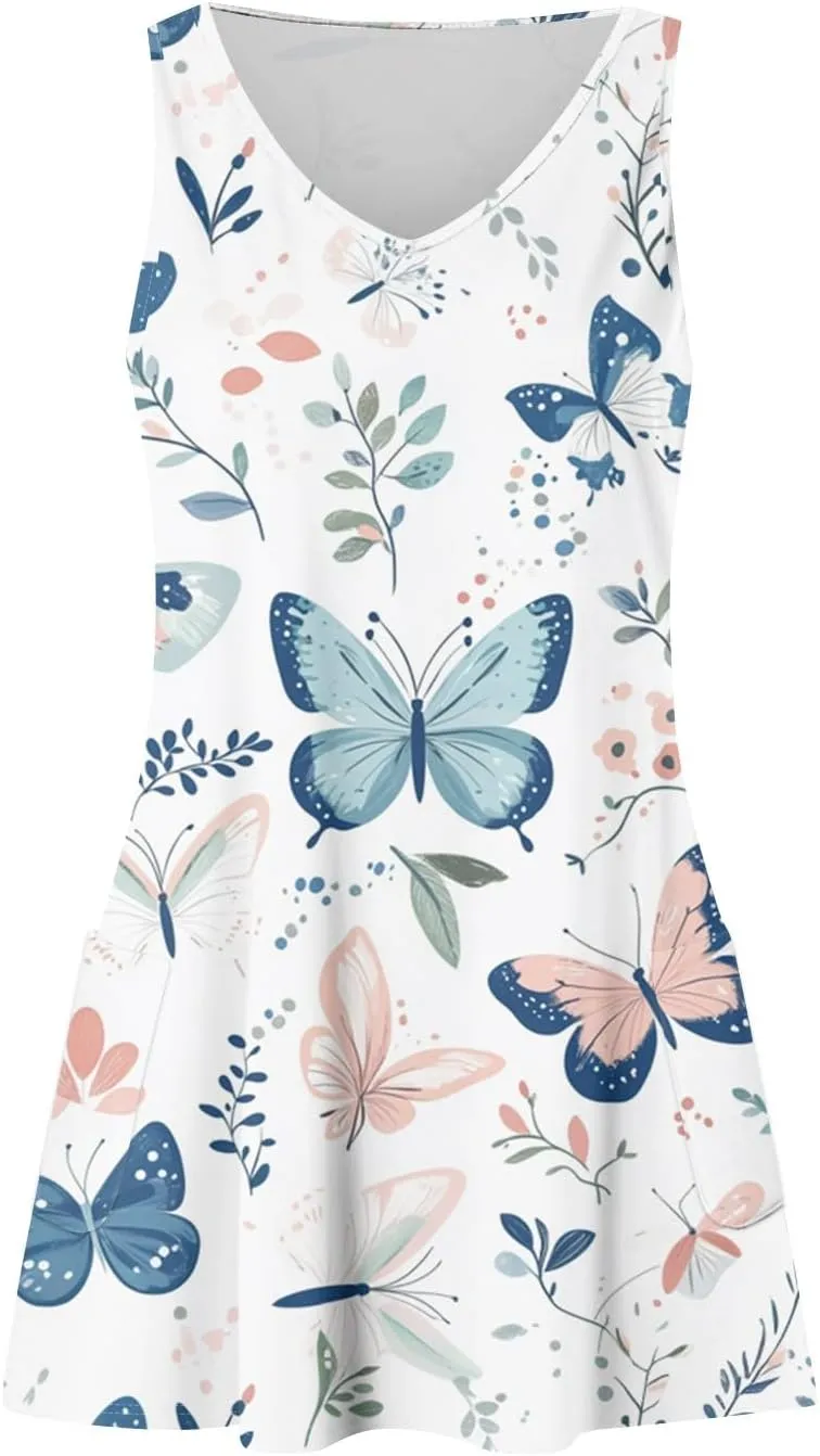 Summer Dresses for Women 2024 Casual Print Bohemian Dresses V Neck Tank Dresses with Pockets Beach Hawaiian Dresses