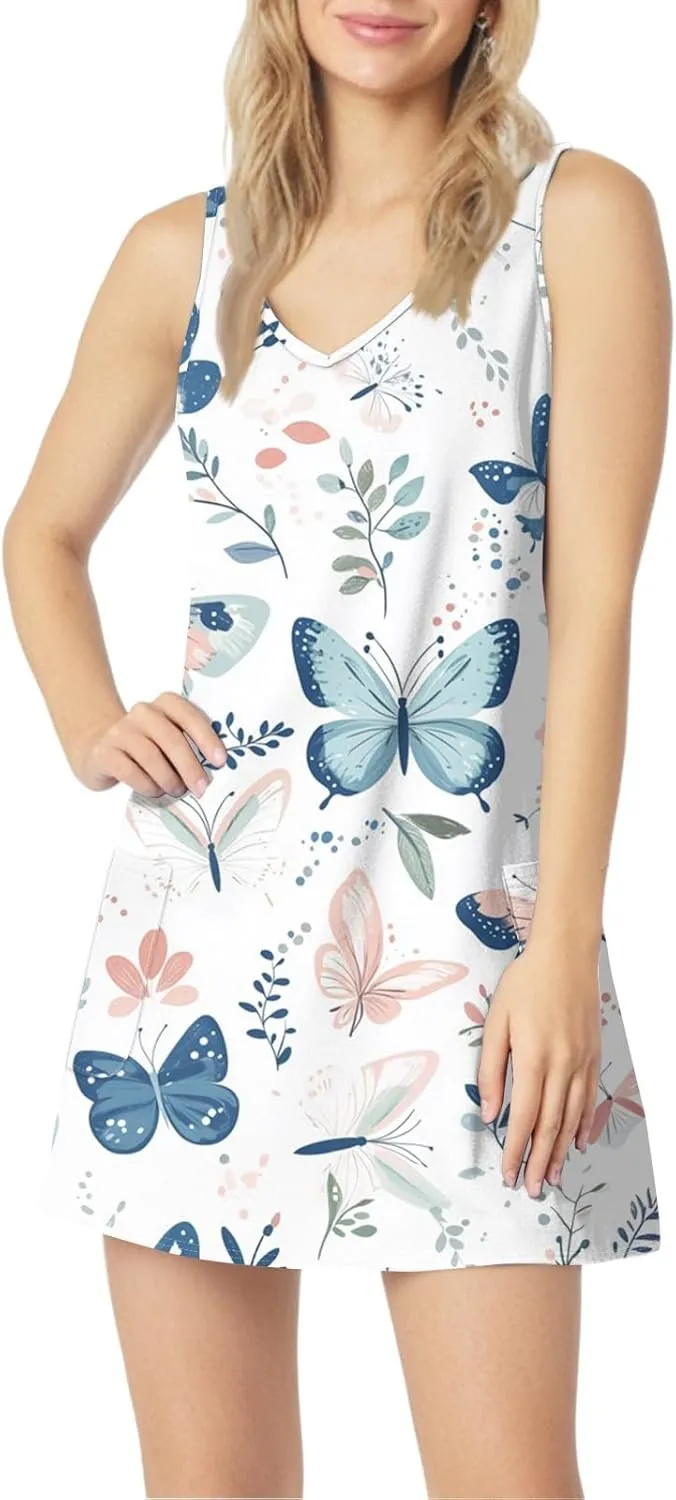 Summer Dresses for Women 2024 Casual Print Bohemian Dresses V Neck Tank Dresses with Pockets Beach Hawaiian Dresses