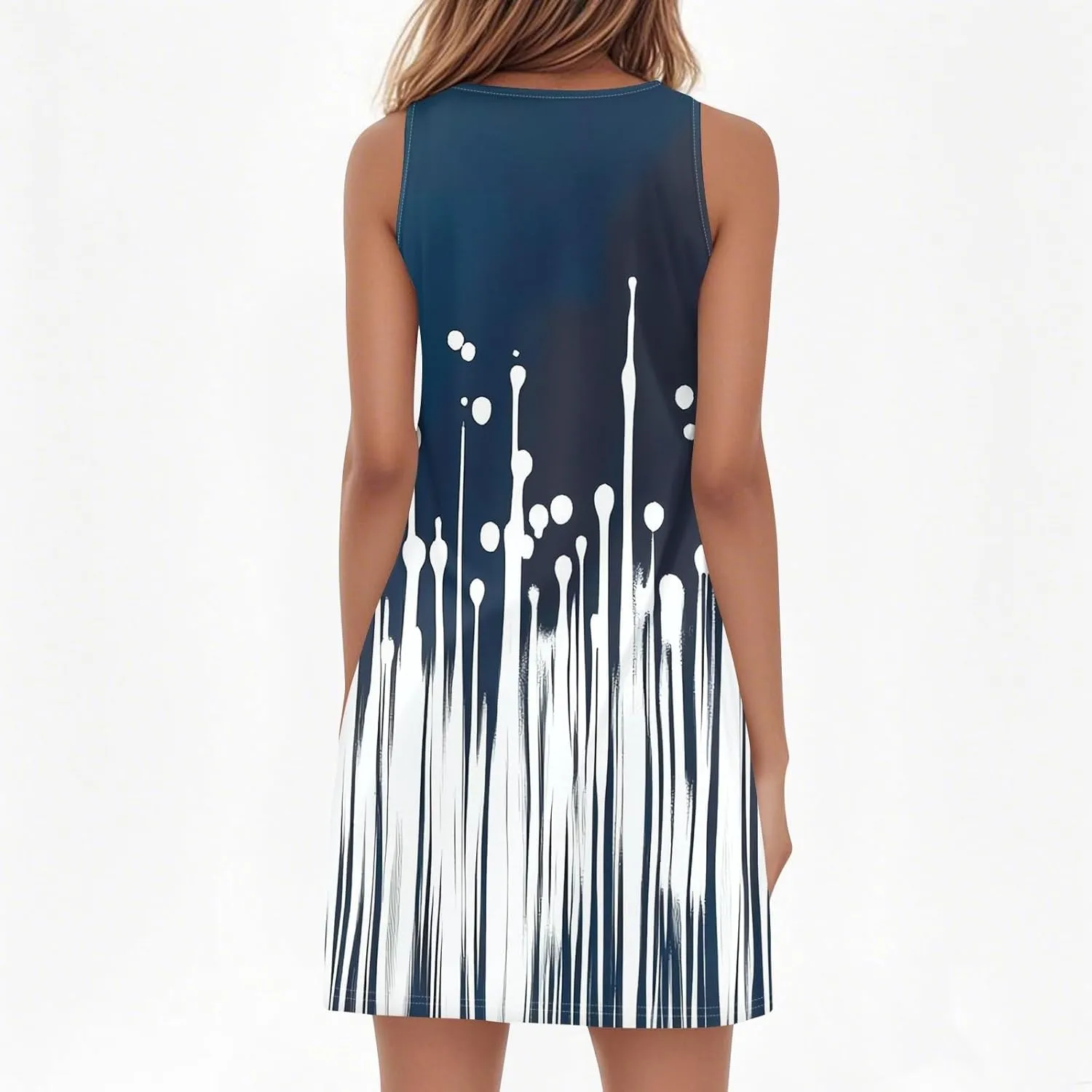 Summer Dresses for Women 2025 Printed A Line Sundress Sleeveless Crew Neck Beach Vacation Dress Loose Fit Tank Dress