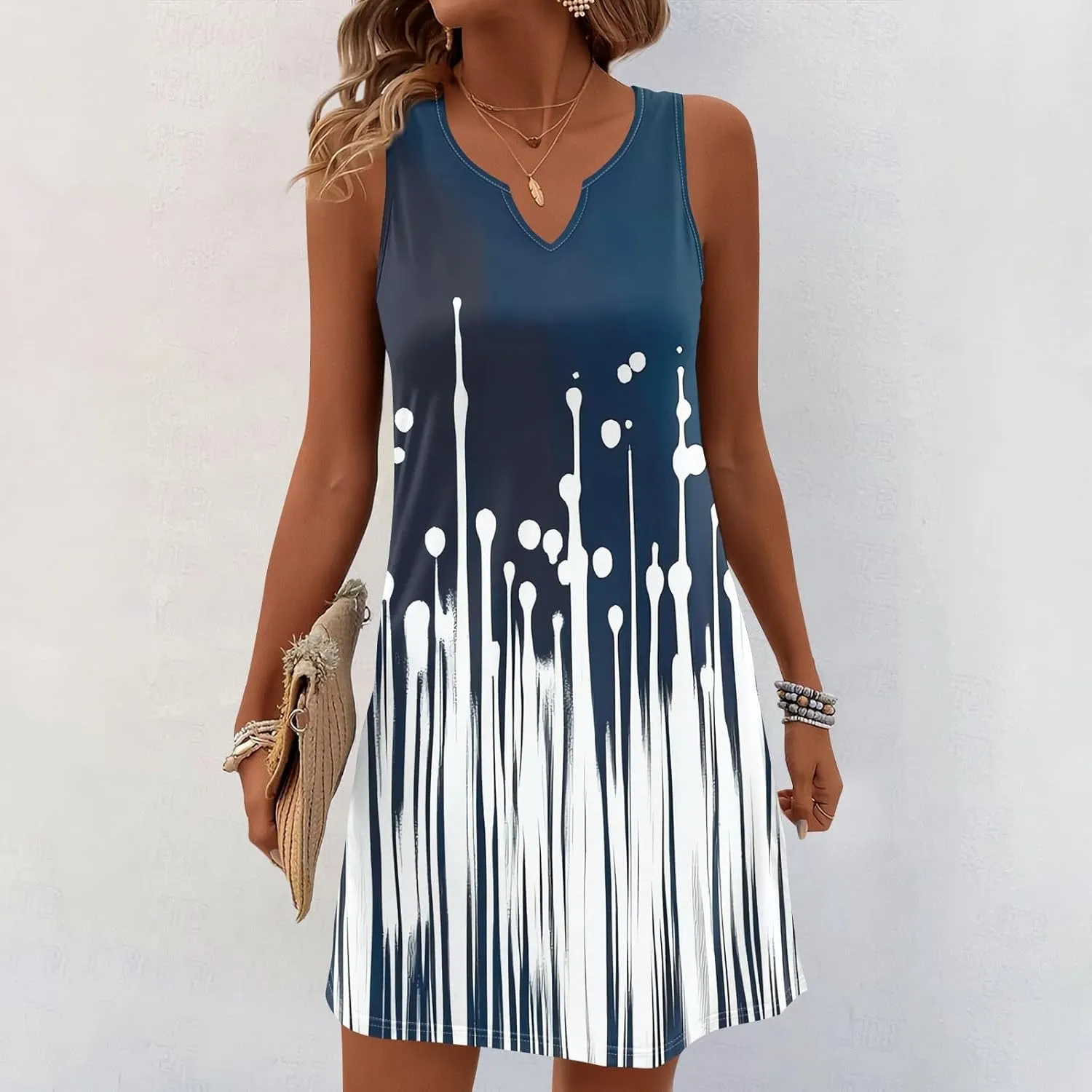 Summer Dresses for Women 2025 Printed A Line Sundress Sleeveless Crew Neck Beach Vacation Dress Loose Fit Tank Dress