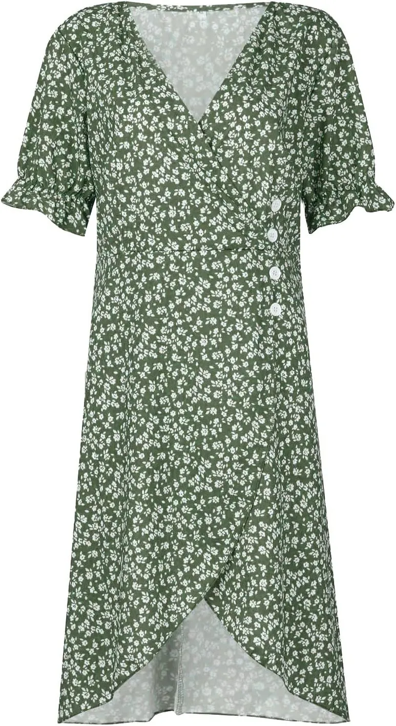 Summer Dresses Women Puff Sleeve Wrap Midi Dresses for Women Summer Womens Dresses Casual