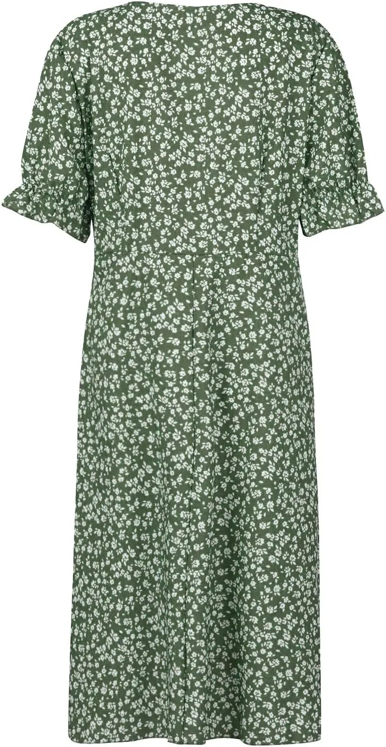 Summer Dresses Women Puff Sleeve Wrap Midi Dresses for Women Summer Womens Dresses Casual