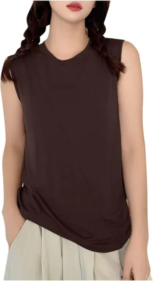 Summer Tank Tops for Women Solid Fashion Crewneck Sleeveless Tee Shirts Casual Loose Fit Athletic Quick Dry Blouse