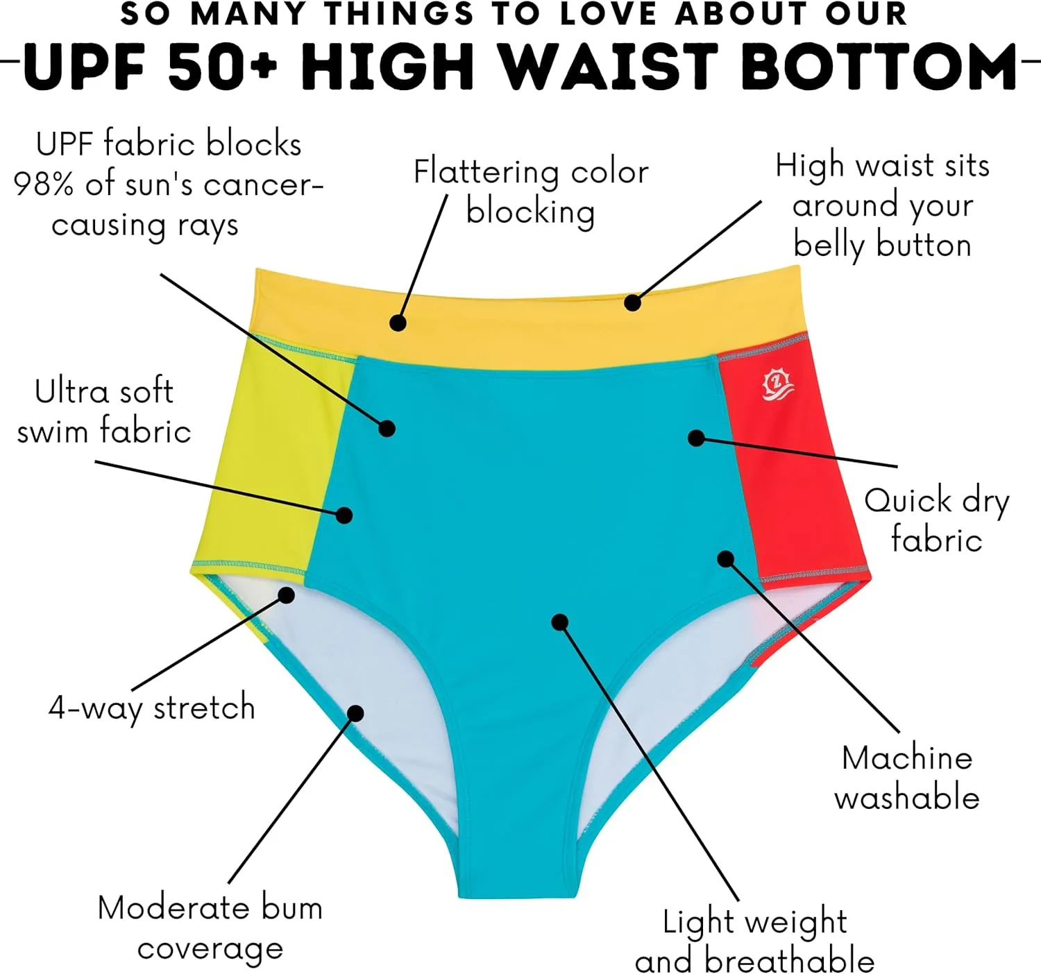 SwimZip Women's High Waisted Swim Bottoms with UPF 50  Sun Protection
