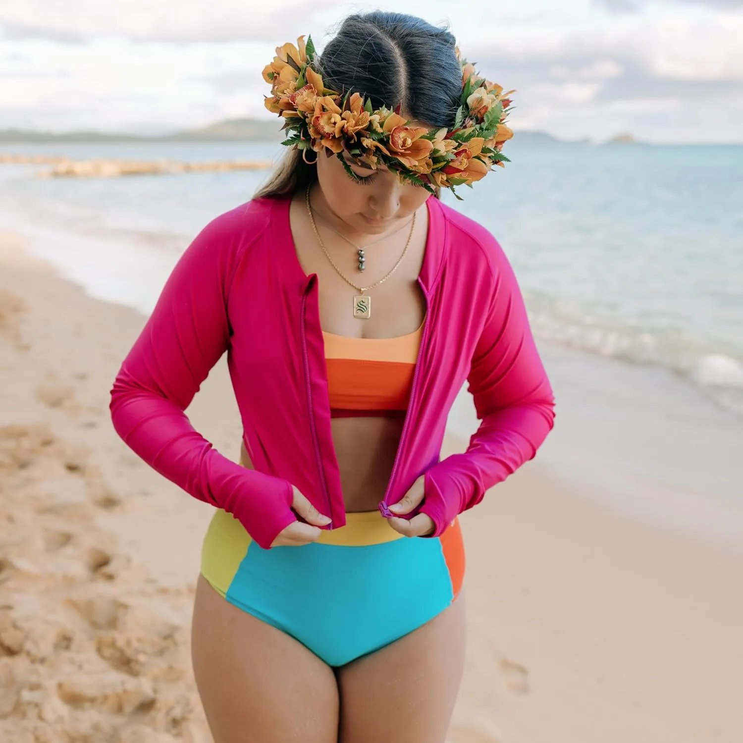 SwimZip Women's High Waisted Swim Bottoms with UPF 50  Sun Protection