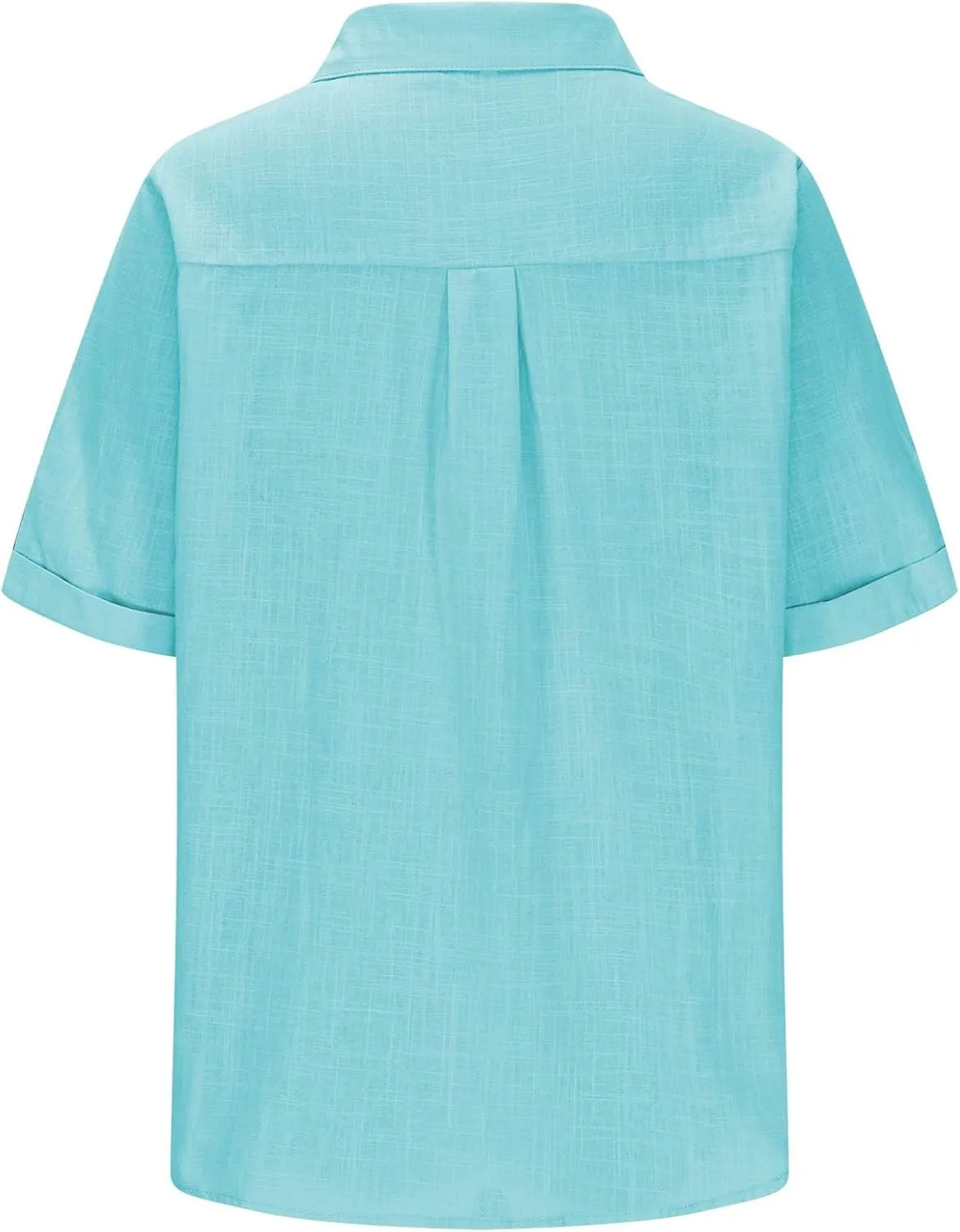 TANGNADE Linen Button Up Shirts Rolled Cuffed Short Sleeve Women Casual Loose Collared Tunic Tops Ladies Work Office Blouse