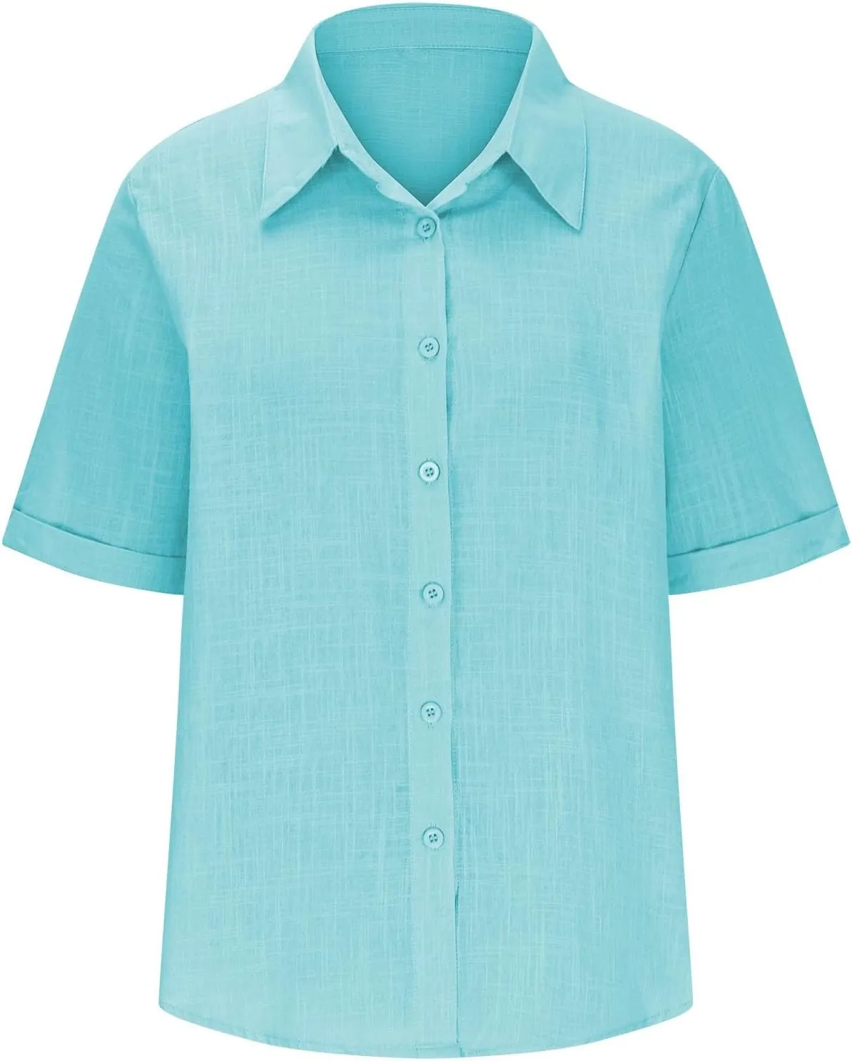TANGNADE Linen Button Up Shirts Rolled Cuffed Short Sleeve Women Casual Loose Collared Tunic Tops Ladies Work Office Blouse