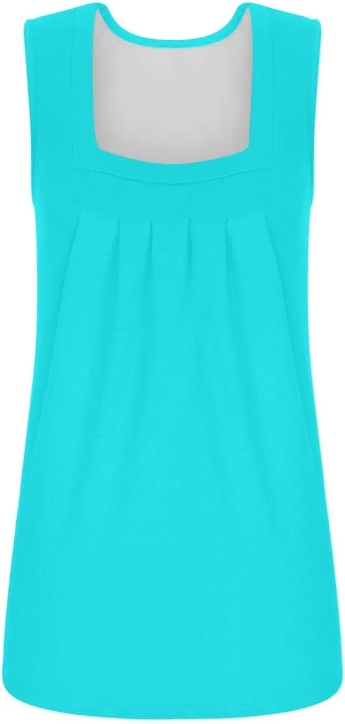 Tank Tops for Women 2025 Summer Trendy Vest Square Neck Sleeveless Shirt Pleated Curved Flowy Loose Fit Basic Tee